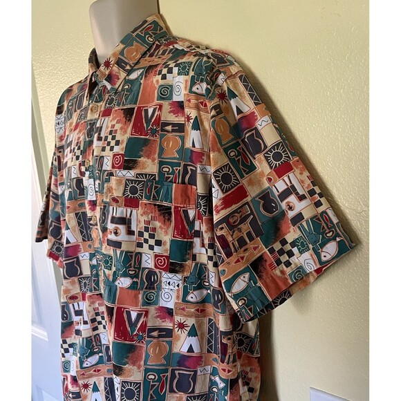 Woolrich Mens Southwest Aztec Tribal Hi Lo Short Sleeve Button Down Shirt L - Picture 4 of 6